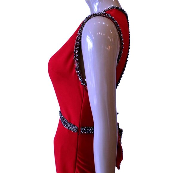 TARIK EDIZ 92607 Beaded 3-D Flower Back RED Dress Size 40/US 8 - Picture 7 of 14